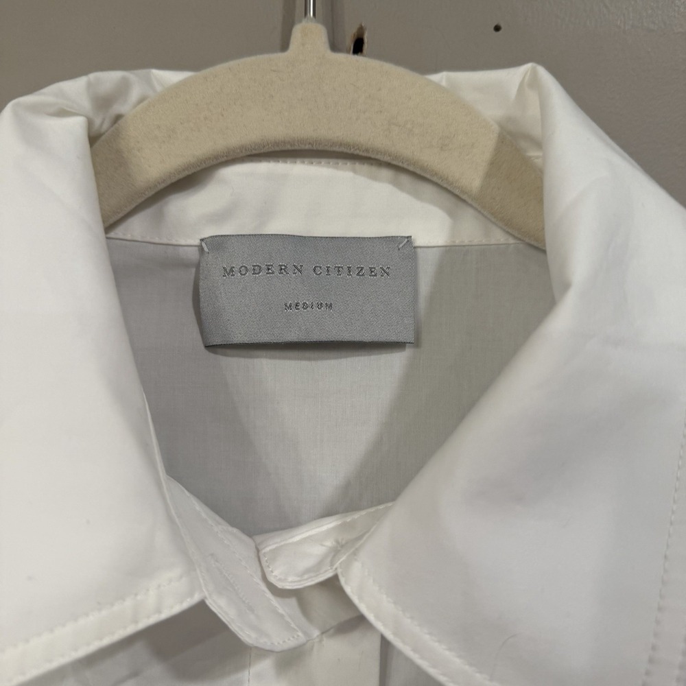 Modern Citizen Women's White Button Up Oversized Pleated Elbow Medium Minimalist - Picture 2 of 3